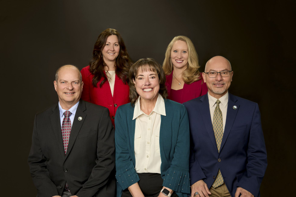 photo of 2023 El Paso County Commissioners. Bottom from left to right: Stan VanderWerf, Holly WIlliams, Longinos Gonzalez, Jr. Top from left to right: Carrie Geitner, Cami Bremer